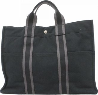 Herm&egrave;s Black Canvas Tote Bag (Pre-Owned)