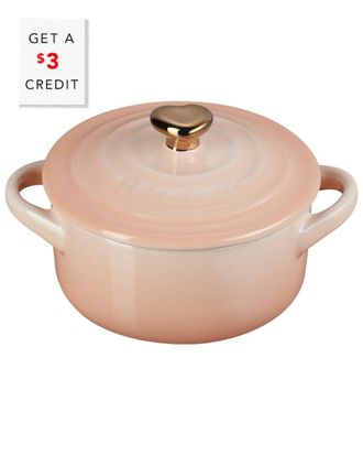 LE CREUSET Mini Peche Round Cocotte With Gold Heart Knob With $3 Credit