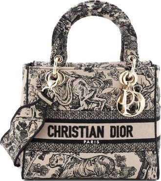 Dior Lady D-Lite Bag Embroidered Canvas Medium satchel - Bruin