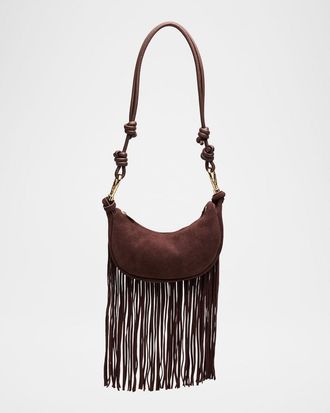 SIMKHAI Avery Fringed Suede Crescent Shoulder Bag