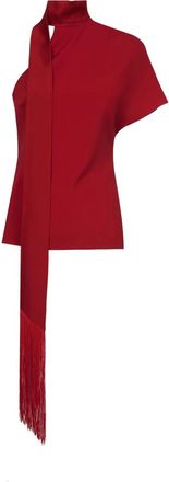 Taller Marmo Blusa monospalla Absinthe con frange - Rosso