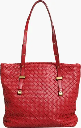 Bottega Veneta Red Intrecciato Leather Tote Womens Bag (Pre-Owned)