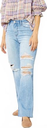Judy Blue High Waisted Rigid Magic 90s Destroy Straight Jeans In Medium Blue