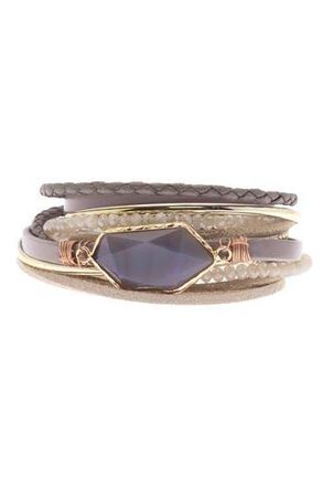 Saachi Endless Dream Beaded Multistrand Leather Wrap Bracelet in Taupe at Nordstrom Rack
