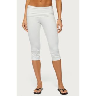 Edikted Rocio Foldover Capri Pants in White at Nordstrom, Size X-Large