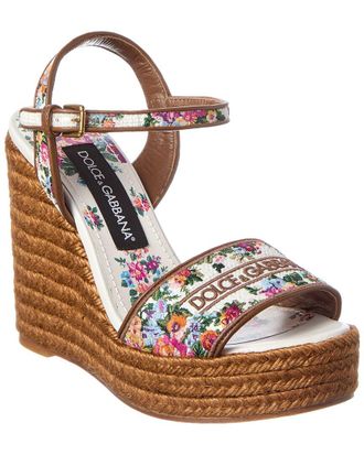 Dolce & Gabbana Majolica Canvas & Leather Wedge Sandal