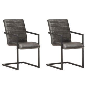 vidaXL Sillas Voladizas De Comedor 2 Unidades Cuero Aut&eacute;ntico Gris Vidaxl