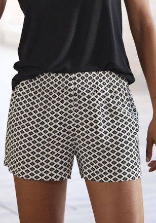 Lascana Pyjamashorts LASCANA, Damen, Gr. 32, N-Gr, schwarz-weiss (schwarz, wei&szlig;, gemustert), Web, Obermaterial: 100% Viskose, gemustert, gerade kurz, Hosen Py