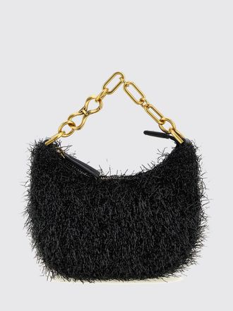 Twinset Mini borsa a mano Croissant in lurex con frange e manico metallico