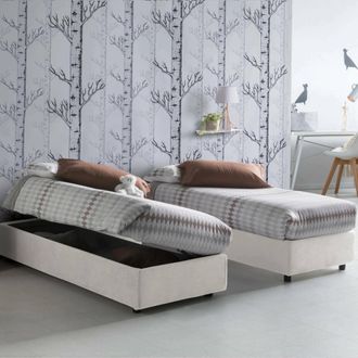 Dmora Cama Individual Anita, Cama Contenedor Con Tapizado En Ecopiel, 100% Made In Italy, Apertura Lateral, Con Colch&oacute;n Cm 80x190 Incluido, Blanco, Con Emba