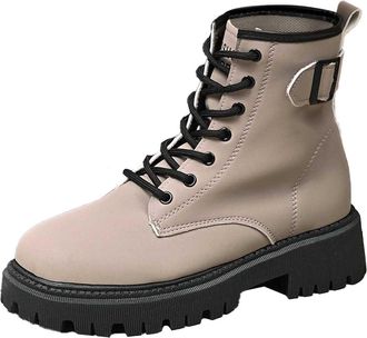 Generic Women Ankle Boots 2026 Womens Fashion Casual Lace Up Chunky Sole Winter for Daily Wear with Jeans Comfortable Footwear (Grey, 5.5)