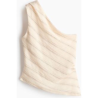 H&M One-shoulder Textured Cotton Top in Cream/striped at Nordstrom, Size Large