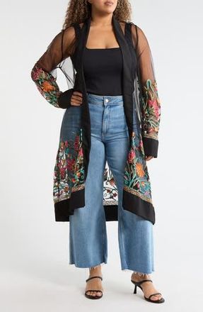 Forgotten Grace Floral Embroidered Mesh Duster in Black at Nordstrom Rack, Size 3 X