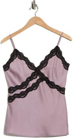Leith Lace Trim Satin Camisole in Purple at Nordstrom Rack, Size X-Large