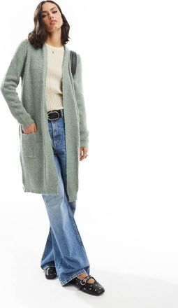 Only longline open cardigan in green