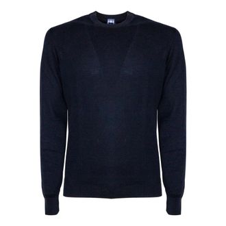 Fedeli Round-neck Knitwear, male, Blue, Size: 2XL Cotton Crewneck Sweater