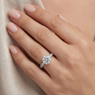 Pompeii3 Diamond Engagement Ring 2 1/2Ct Round Cut Solitaire 14K White Gold Lab Grown