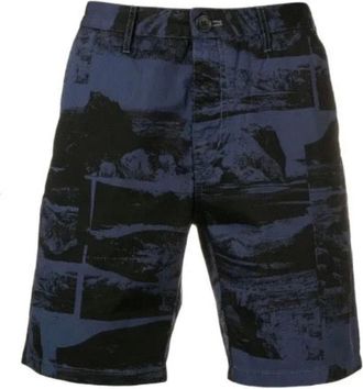 Paul Smith Korte Broeken, Heren, Blauw, W33, Katoen, Blauwe Collage Print Katoenen Shorts
