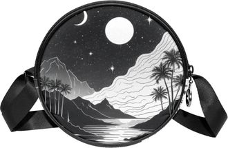 Generic Circle Crossbody Bag for Women, Dreamy Starry Mountains Small Sling Bag Daypack with Zipper Adjustable Shoulder Straps Casual Ladies Girls Round Purse