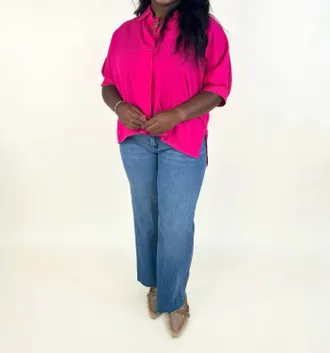 Entro Sutton Split Neck Blouse In Hot Pink