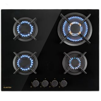 Klarstein Klarstein Goldflame 4 Piano Cottura A Gas 4 Fuochi Bruciatori In Ottone Vetroceramica Nera