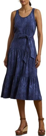 Lauren Ralph Lauren Cotton & Modal Tiered Tank Dress in Blue Multi at Nordstrom, Size X-Large