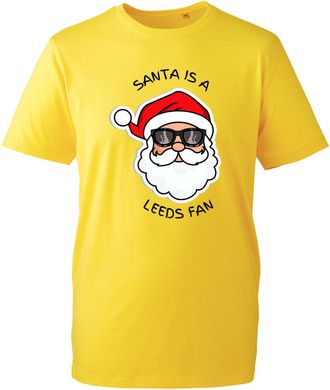 Generic Santa is A Leeds Fan T-Shirt, Cheerful Santa Glasses and Ball Graphic, Festive Xmas 2025 Celebration Gift Unisex Tee (Yellow, L)