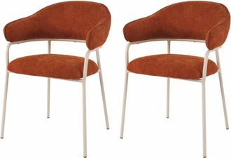 Mobili Rebecca Conjunto de 2 sillas de comedor naranja oscuro y blanco en tela