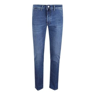 Incotex Slim-fit Jeans, male, Blue, Size: W36 Stretch Denim Pants with Suede Patch