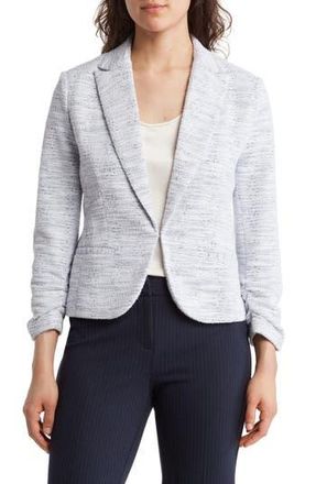 Amanda + Chelsea Scrunched 3/4 Sleeve Tweed Knit Blazer in Blue/White at Nordstrom Rack, Size Large P