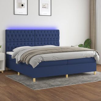 vidaXL Vidaxl - Cama Box Spring Colch&oacute;n Y Luces Led Tela Azul 200x200 Cm