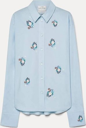 Forte_Forte Womens Poplin Boxy Shirt With Bouquet Embroidery Celestial In Azzurro