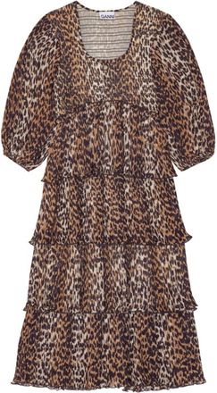 Ganni Brown Brown Leopard Print Midi Dress