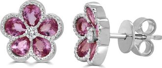 Sabrina Designs 14K 1.91 Ct. Tw. Diamond & Pink Sapphire Flower Studs