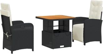 vidaXL Vidaxl - Set Comedor De Jard&iacute;n 3 Pzas Con Cojines Rat&aacute;n Sint&eacute;tico Negro