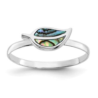 Diamond2Deal Sterling Silver RH-plated Abalone Leaf Ring