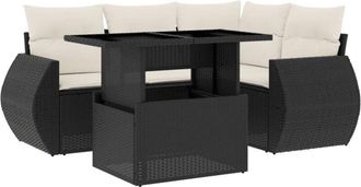 vidaXL Vidaxl - Set De Muebles De Jard&iacute;n 5 Pzas Y Cojines Rat&aacute;n Sint&eacute;tico Negro