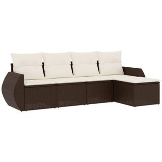 vidaXL Set Comedor De Jard&iacute;n 5 Piezas Y Cojines Rat&aacute;n Sint&eacute;tico Marr&oacute;n Vidaxl