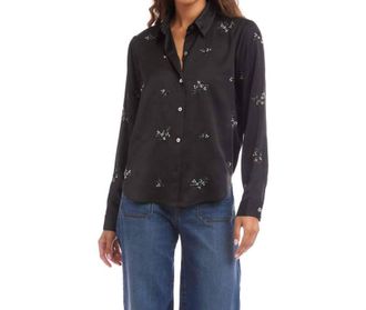Karen Kane Long Sleeve Embellished Button-Up Shirt In Black