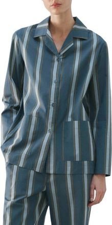 Mango Stripe Cotton Button-Up Pajama Shirt in Turquoise at Nordstrom, Size Small
