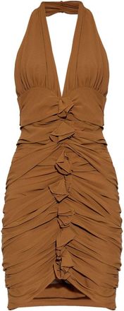 Saint Laurent ruched halterneck mini dress - Brown