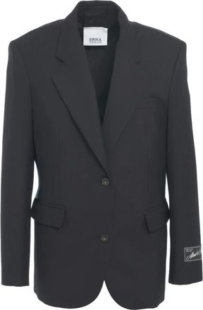 Erika Cavallini Semi Couture Jassen, Dames, Zwart, S, Klassieke Zwarte Blazer Aw 25