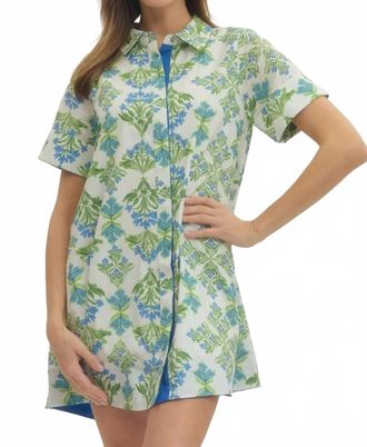 Entro Creamy Spring Floral Short Sleeve Dress In Green