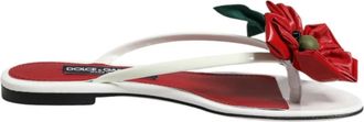 Dolce & Gabbana Rood Wit Keira Bloem Leren Sandalen - Dames - Slippers - Wit - 37 EU - Leer - Schoenen