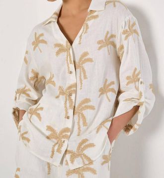 Apricot Embroidered Palm Trees Shirt In Cream