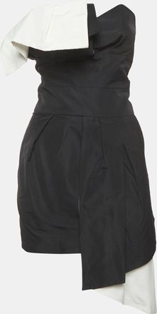 Alexandre Vauthier Black Gabardine Asymmetrical Pleated Mini Dress