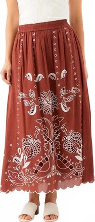 Karen Kane Cut-Out Embroidery Midi Skirt - Petite In Chocolate