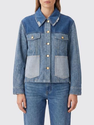 Ganni Giacca corta di jeans in denim di cotone con design patchwork