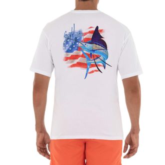 Guy Harvey Mens Billfish Collection Short Sleeve Pocket T-Shirt, Bright White/Patriotic Turn, XL