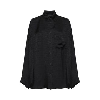 Balenciaga Shirts, female, Black, Size: 2XS Logo Jacquard Satin Shirt